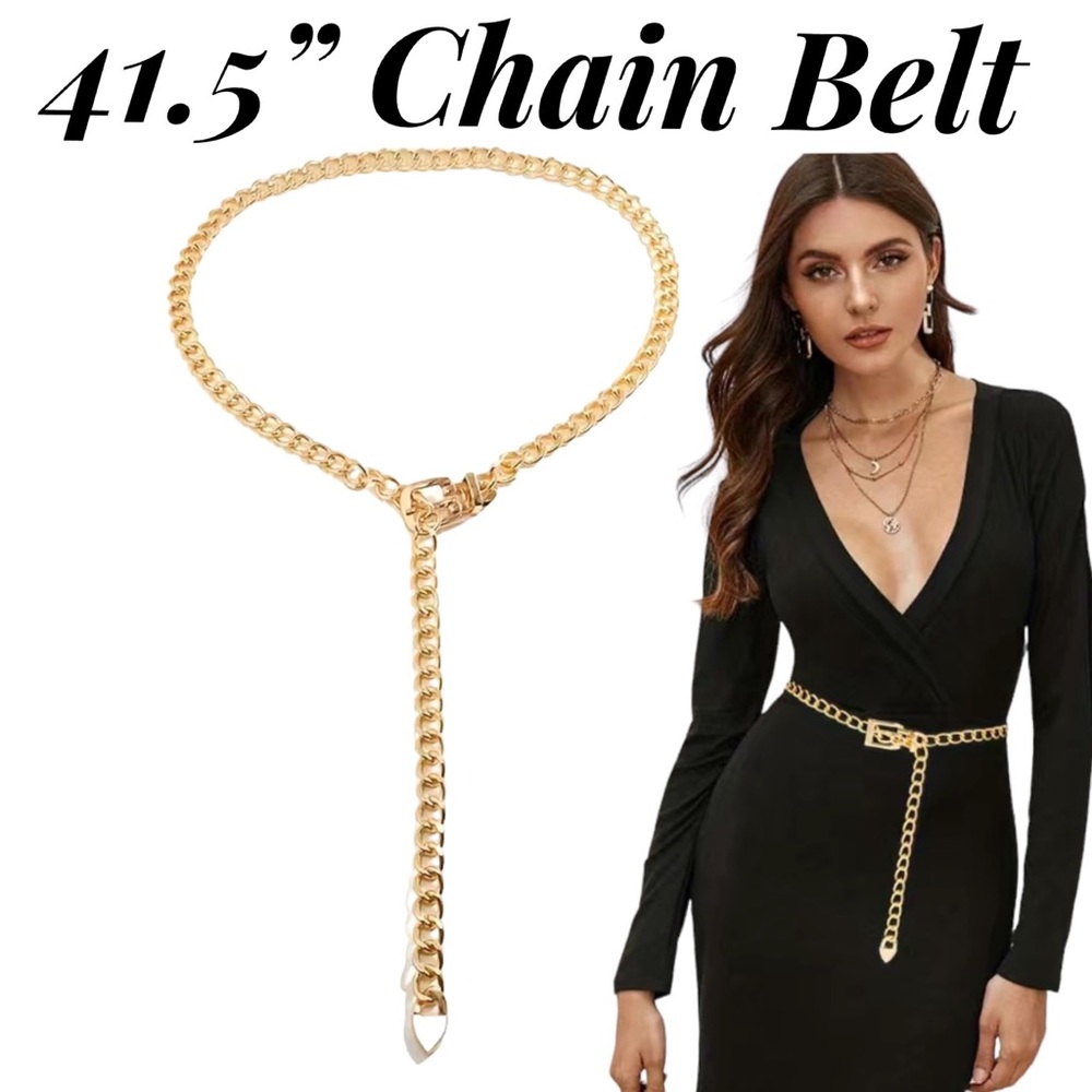 🌸Chain Belt Gold Tone Cuban Link